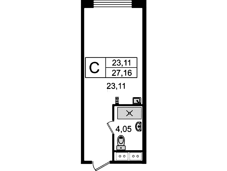 Квартира студия 27.16 м², 5/14 эт., Комплекс апартаментов «Ladozhsky Avenir»